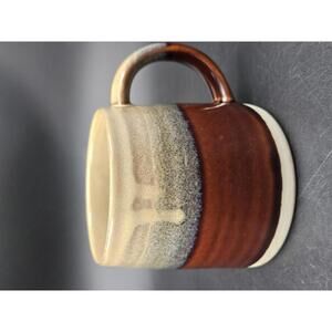 Vintage Brown Drip Glaze Pottery Mug - Large 4" Wide Base Studio Stoneware Cup